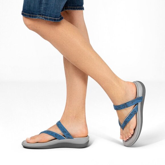 Orthofeet Gaya Thong Sandals Womens 9.5 WIDE Blue Snake Print Comfort - Picture 3 of 9